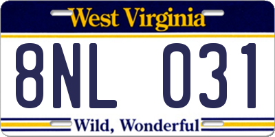 WV license plate 8NL031