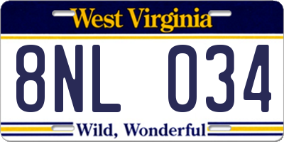 WV license plate 8NL034