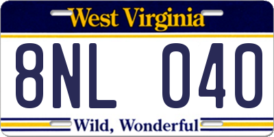 WV license plate 8NL040