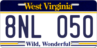 WV license plate 8NL050