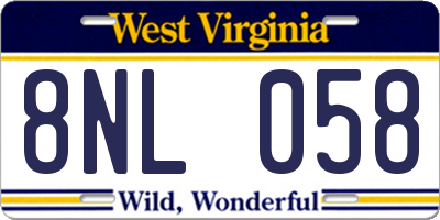 WV license plate 8NL058