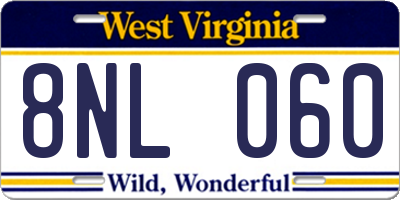 WV license plate 8NL060