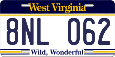 WV license plate 8NL062