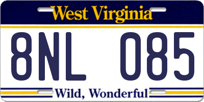 WV license plate 8NL085