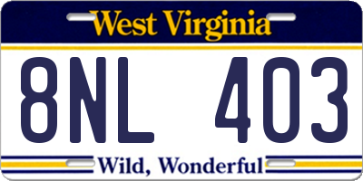 WV license plate 8NL403