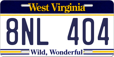 WV license plate 8NL404