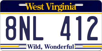 WV license plate 8NL412