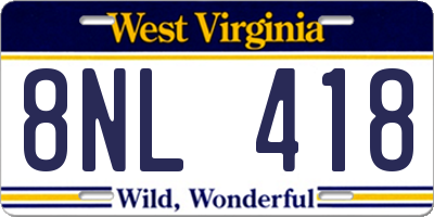 WV license plate 8NL418