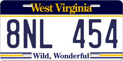 WV license plate 8NL454