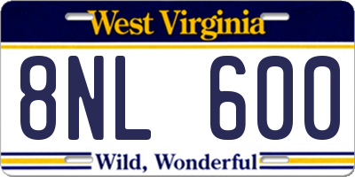 WV license plate 8NL600
