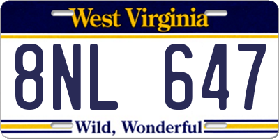 WV license plate 8NL647