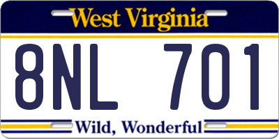 WV license plate 8NL701