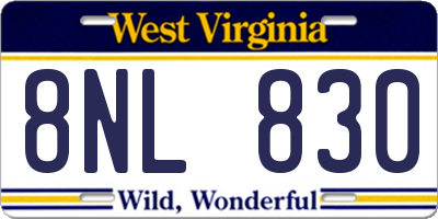 WV license plate 8NL830