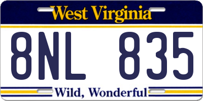 WV license plate 8NL835