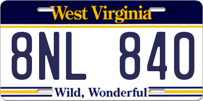 WV license plate 8NL840