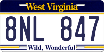 WV license plate 8NL847