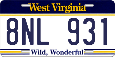 WV license plate 8NL931