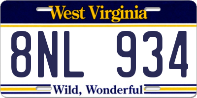 WV license plate 8NL934