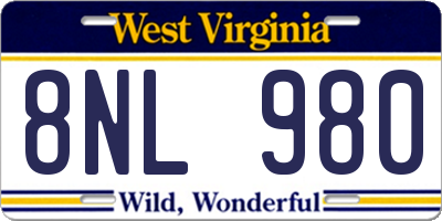 WV license plate 8NL980