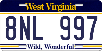 WV license plate 8NL997