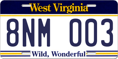 WV license plate 8NM003