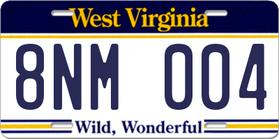 WV license plate 8NM004