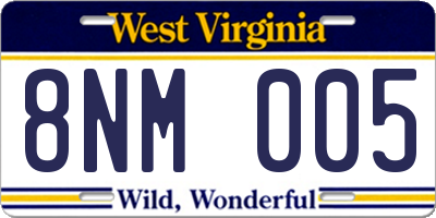 WV license plate 8NM005