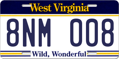 WV license plate 8NM008