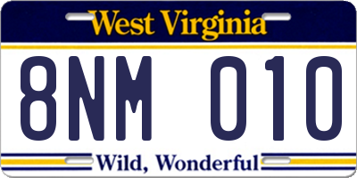 WV license plate 8NM010