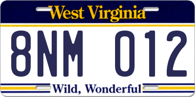 WV license plate 8NM012
