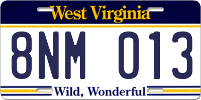 WV license plate 8NM013