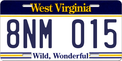 WV license plate 8NM015