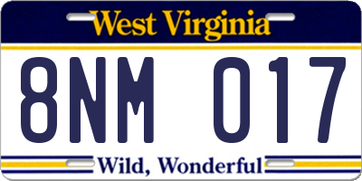 WV license plate 8NM017