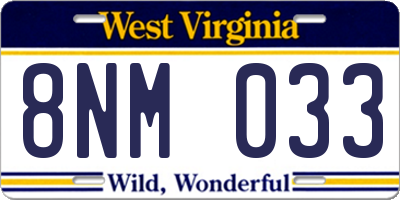 WV license plate 8NM033