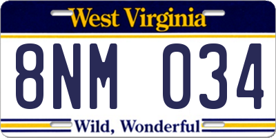 WV license plate 8NM034
