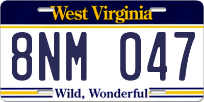 WV license plate 8NM047