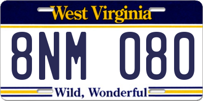 WV license plate 8NM080