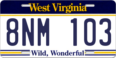 WV license plate 8NM103