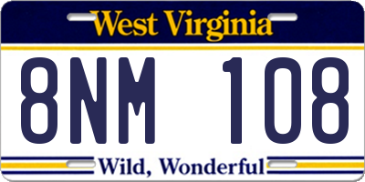 WV license plate 8NM108