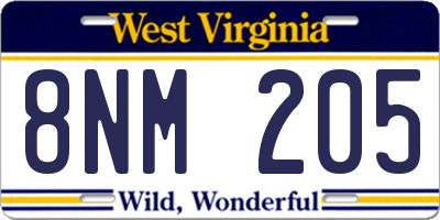 WV license plate 8NM205