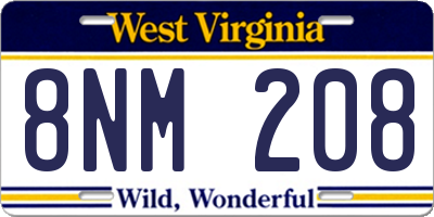 WV license plate 8NM208