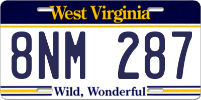 WV license plate 8NM287
