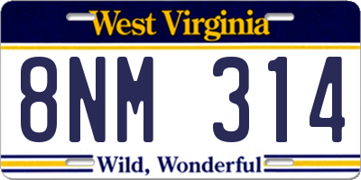 WV license plate 8NM314