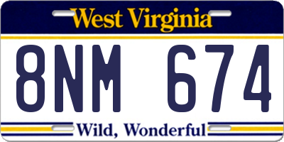 WV license plate 8NM674