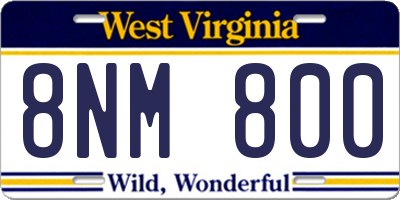 WV license plate 8NM800