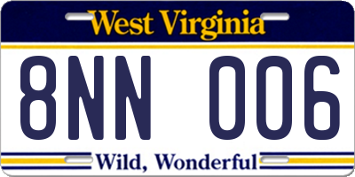 WV license plate 8NN006