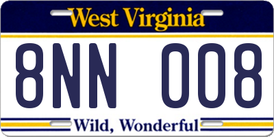 WV license plate 8NN008