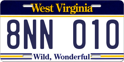 WV license plate 8NN010