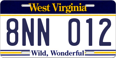 WV license plate 8NN012