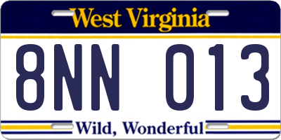 WV license plate 8NN013
